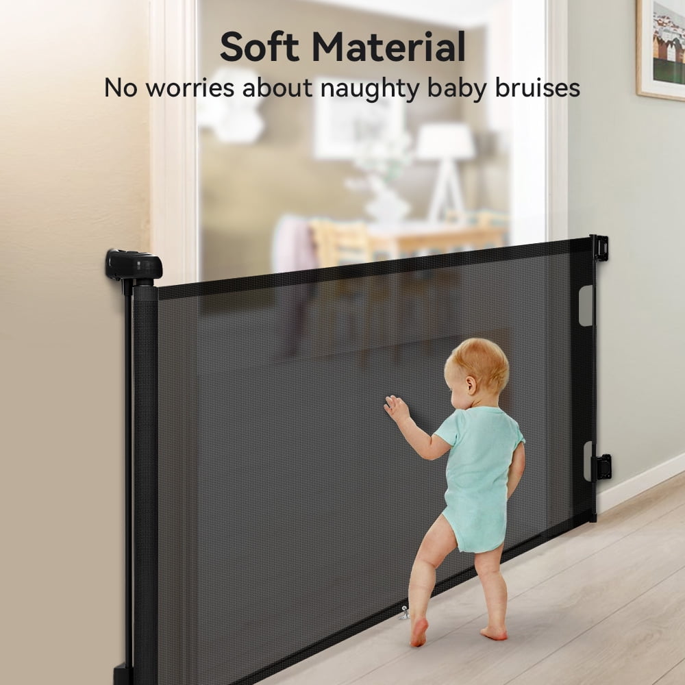 Retractable Mesh Baby Gate, Safety Gates for Stairs Doorway, 33''Tall Extends to 55''Wide, Black