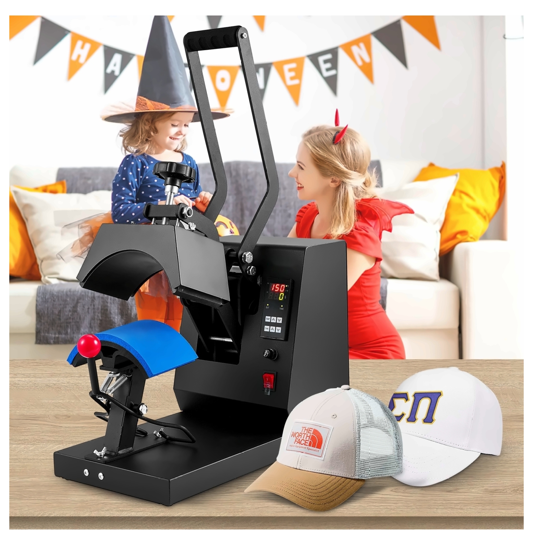 Hat Heat Press 4-in-1, Cap Heat Press Machine 6x3", LCD Digital Timer Temp Control, 4 Curved Heating Elements for Hats, Sublimation Transfers