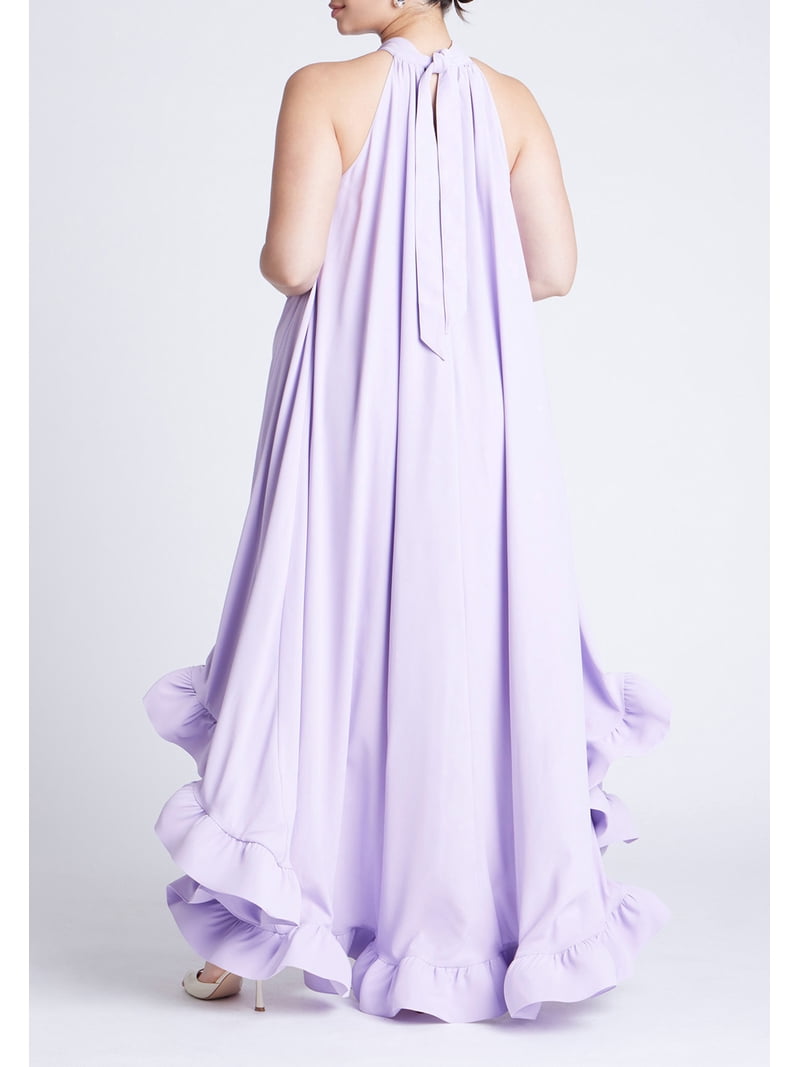 eloquii purple dress Asym Bodice Maxi Dress with Pleated Skirt, Dark Purple