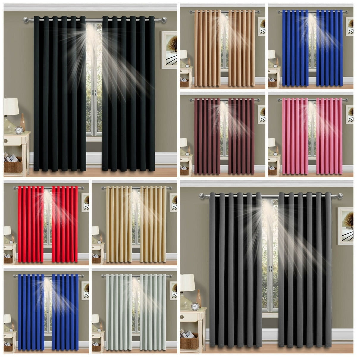 Dimout Energy Saving Thermal Blackout Curtains Ready Made Eyelet Curtains 