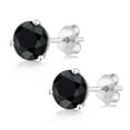 thumbnail image 3 of Gem Stone King 18K White Gold Black Sapphire 3-Prong Stud Earrings for Women Men (1.38 Cttw, Gemstone September Birthstone, Round 5MM), 3 of 5