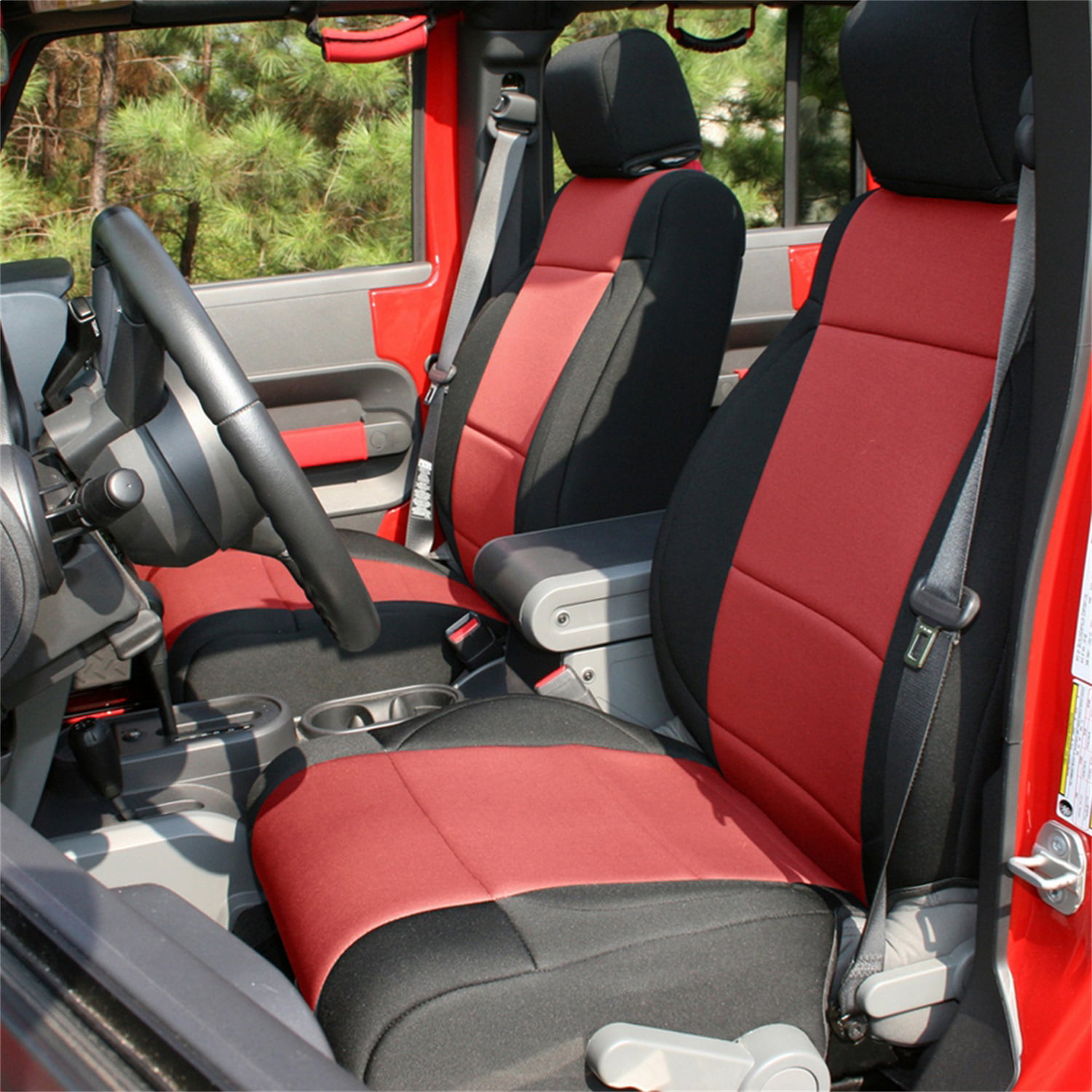 Rugged Ridge  Seat Cover Kit, Black/Red; 07-10 Jeep Wrangler  Unlimited JKU, 4 Door 