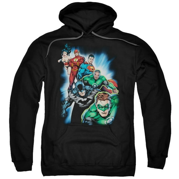 JLA Justice League Heroes Unite Adult Pullover Hoodie Sweatshirt Black
