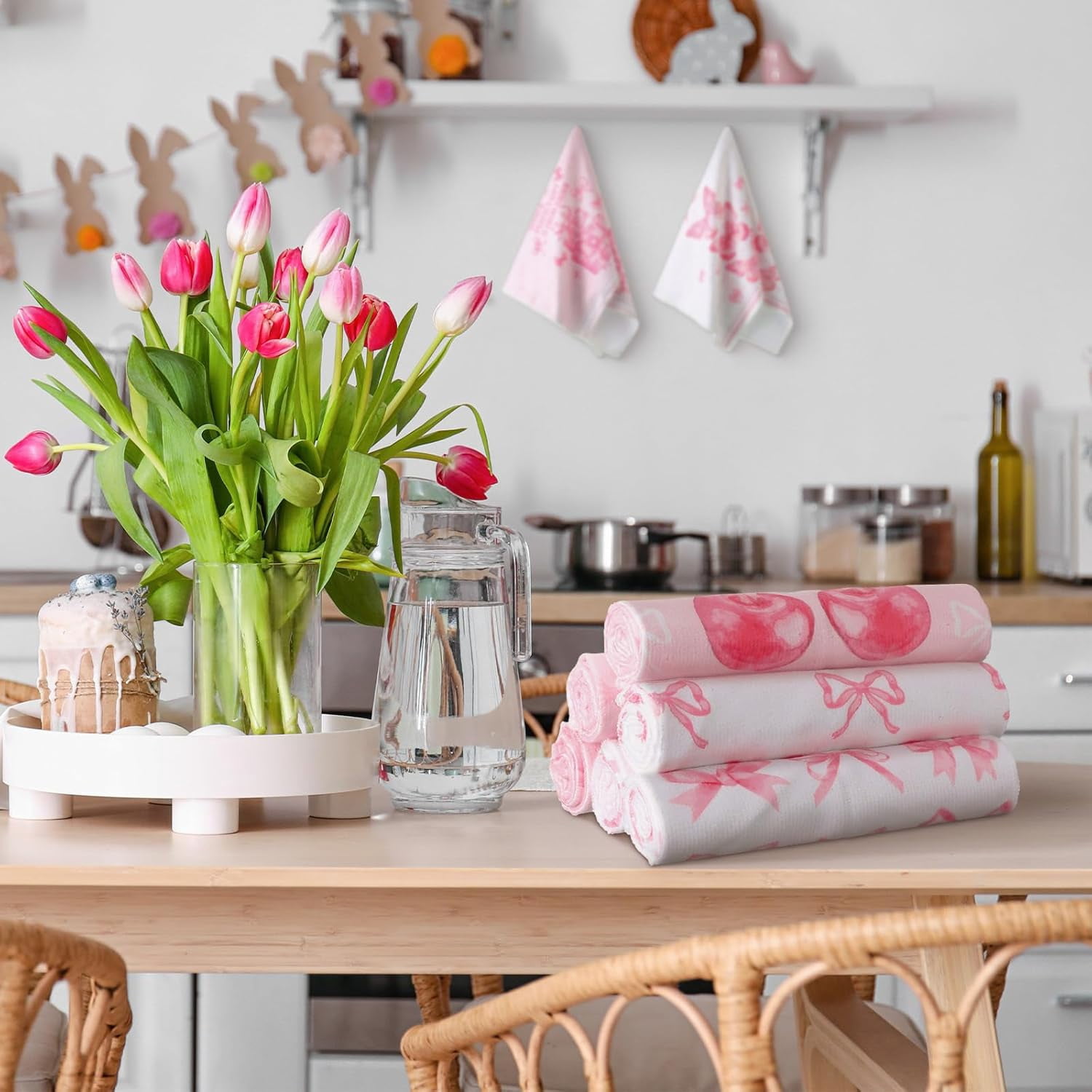 luyaa Set of 6 Daisy Kitchen Towels Spring Floral Gnome Dishtowels Flower Rustic Tea Towels Absorbent Forest Green Hand Wash Cloth 26"x18" for Farmhouse Kitchen Bathroom Housewarming Gift