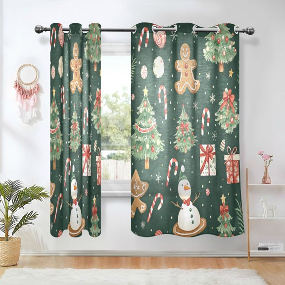 Yayeee Window Curtains Set of 2 for Living Room Light Filtering 63"x42", Green Christmas Trees