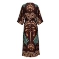 thumbnail image 4 of Bysome Women Dresses Flower Print Long Sleeve V-Neck Dress Summer Fashion Women Dress Size XL Brown, 4 of 5