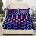 thumbnail image 3 of Bed Sheets Twin,Navy Blue And Pink Sheet Set Teen Women Geometric Honeycomb Bedding Sheets 3D Neon Abstract Geometry Fitted Sheet + Flat Sheet + 1 Pillow Case, 3 of 5