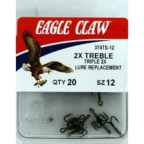 Eagle Claw 374TSH-12 2X Treble Hook, Bronze, Size 12, 20 Pack