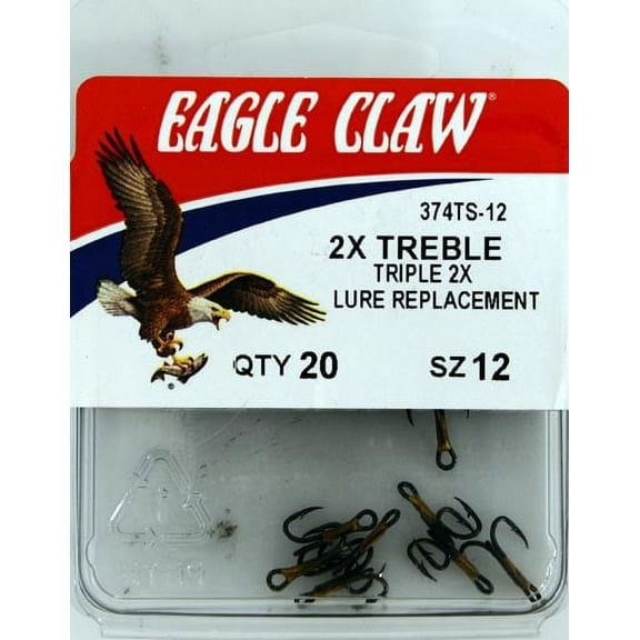 Eagle Claw 374TSH-12 2X Treble Hook, Bronze, Size 12, 20 Pack