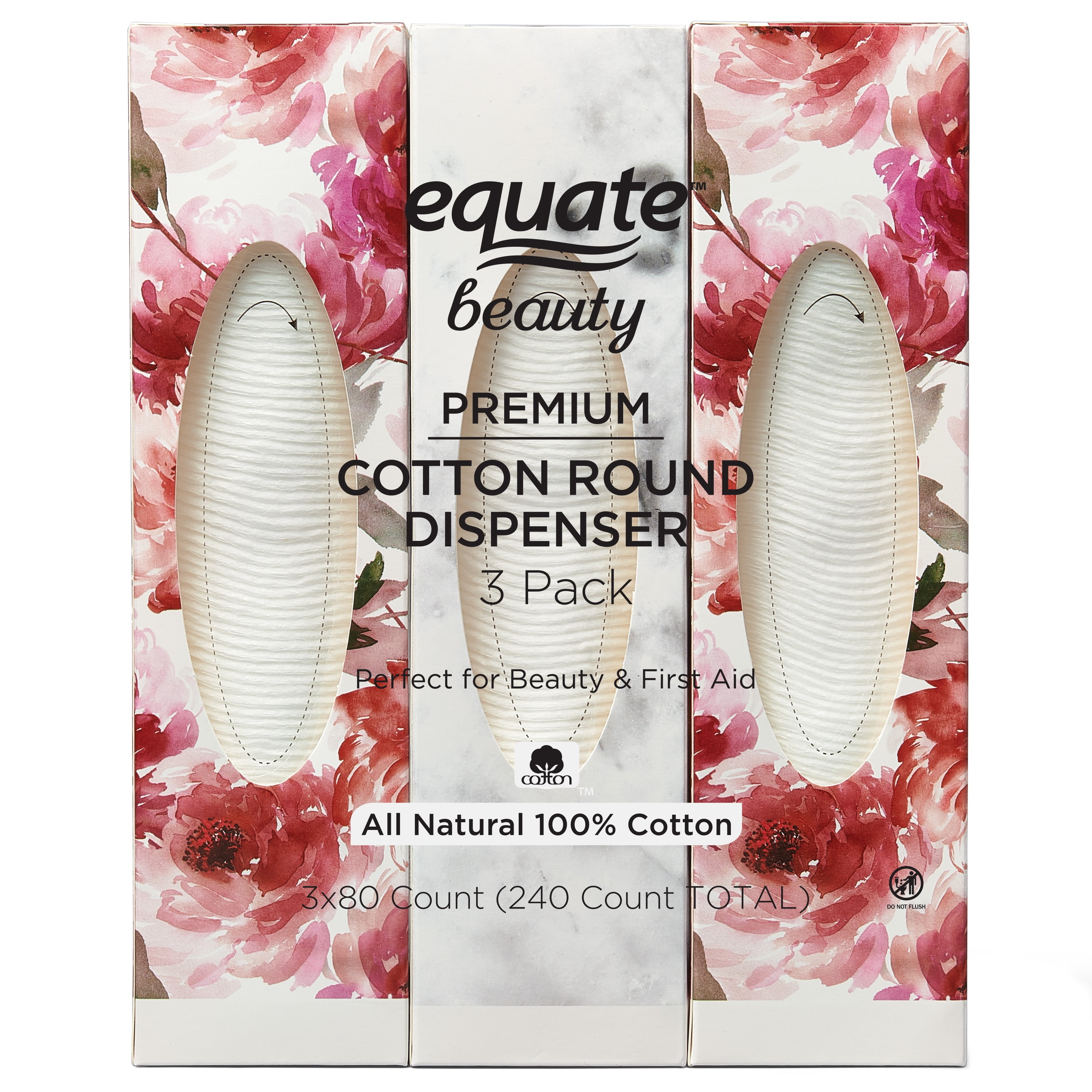 Equate Beauty Premium Cotton Round Dispenser, 3 Pack, 240 Count
