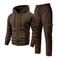 thumbnail image 2 of Hearthz Men's Sweatsuits 2 Piece Set Drawstring Elastic Fleece Hoodie Jacket Sweatsuits Cargo Pants Solid Color Sweatsuits for Men Brown XXXL, 2 of 7