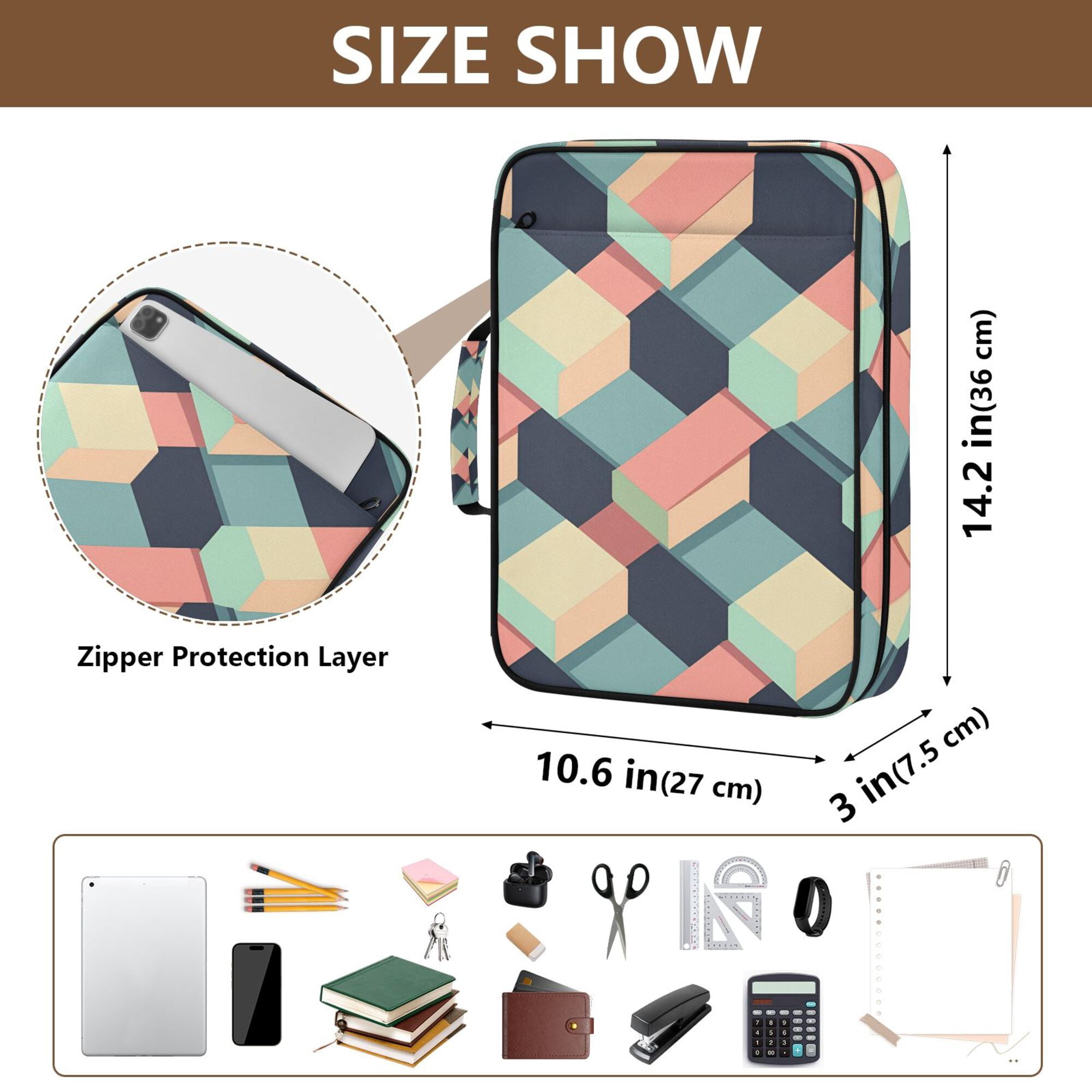 FORMRS Accordion File Folder A4 Size 7-Pocket Expanding Document Organizer Bag with 3 Ring Binder, Pink Cubes