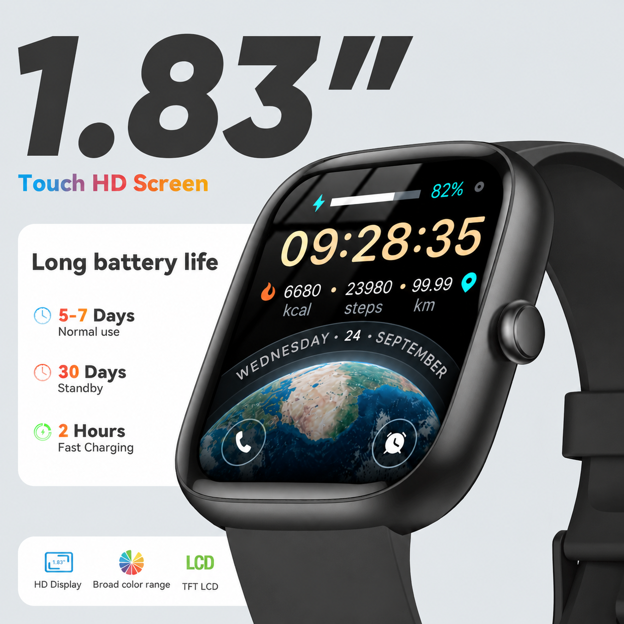 Cillso Men's Smart Watch, 1.83" Touchscreen, 100+ Sports Modes photo 8