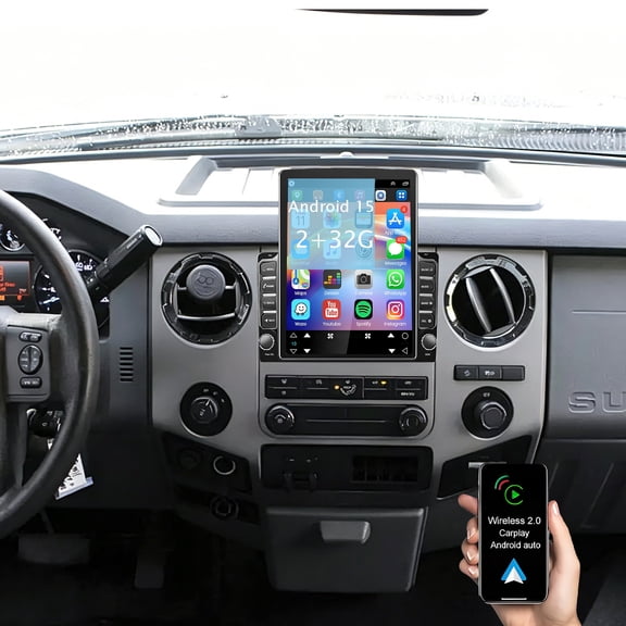 Corfhy 9.7" Double Din Car Radio for Ford F-250 F-350 2011 Fit for Wireless Carplay&Android Auto with Android 15 Touchscreen Stereo Support Bluetooth/GPS/WiFi/SWC/FM, 2 32G