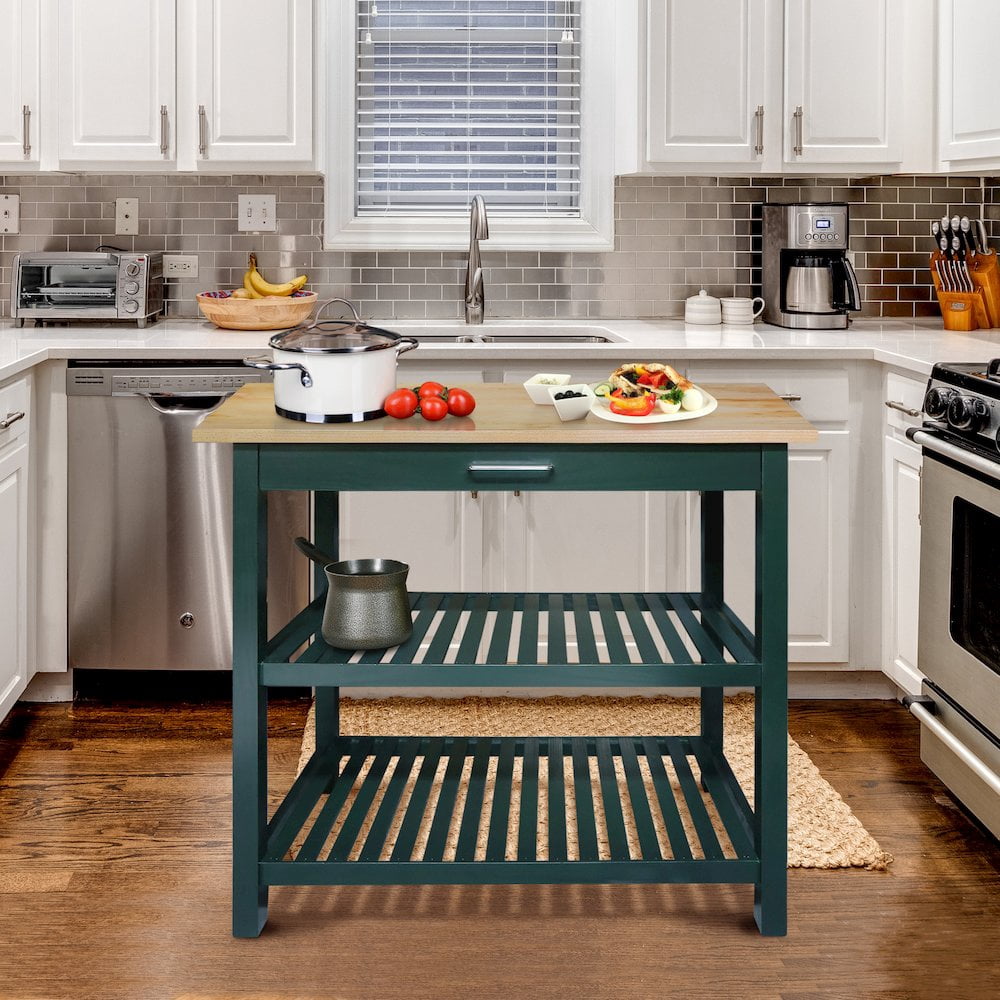 Kitchen Island with Solid American Hardwood Top, Hunter Green