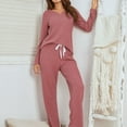 thumbnail image 2 of Defitshape Women's Pajamas Long Sleeve Lounge Set Loose Fit Fall Cozy V Neck Pajama Set Red Medium, 2 of 4