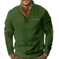thumbnail image 2 of Men's Cable Knit Pullover Sweaters Casual Long Sleeve Stand Collar Quarter Button Knitted Sweater Army Green M, 2 of 9