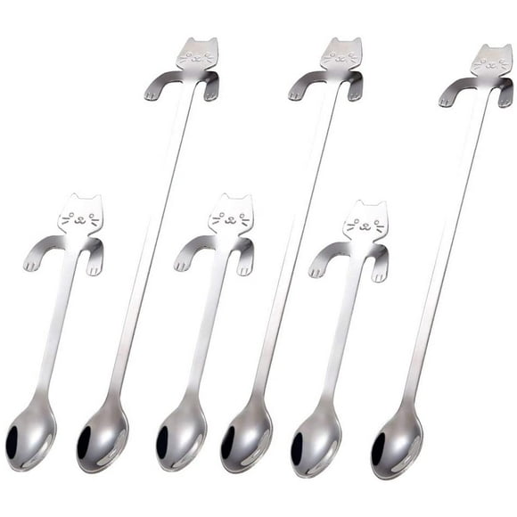 6 PCS Cat Spoon Coffee Tea Spoon Set,Stainless Steel Hanging Cup Teaspoons