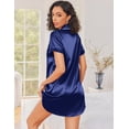 thumbnail image 3 of Ekouaer Silk Nightgowns for Women Button Down Nightshirts Short Sleeve Sleepshirts Sexy Nightdress Satin Sleepwear, 3 of 6