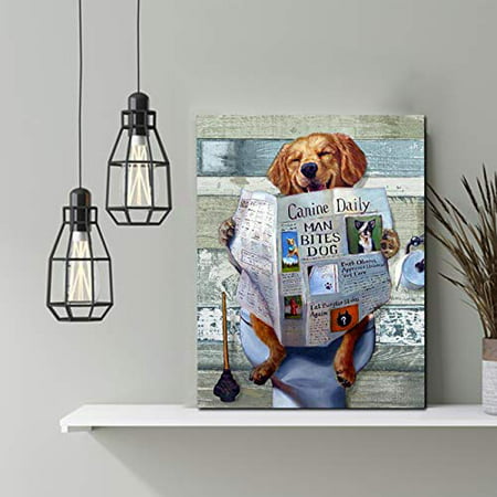 Fadalo Art Cute Dog Reading The Newpaper On Toilet Canvas Wall Ideas Animal Prints For Bathroom Living Room Decor Funny Theme Poster Framed Painting Modern Artwork Home Decoration 12 X16 - Dog Wall Art Ideas For Living Room