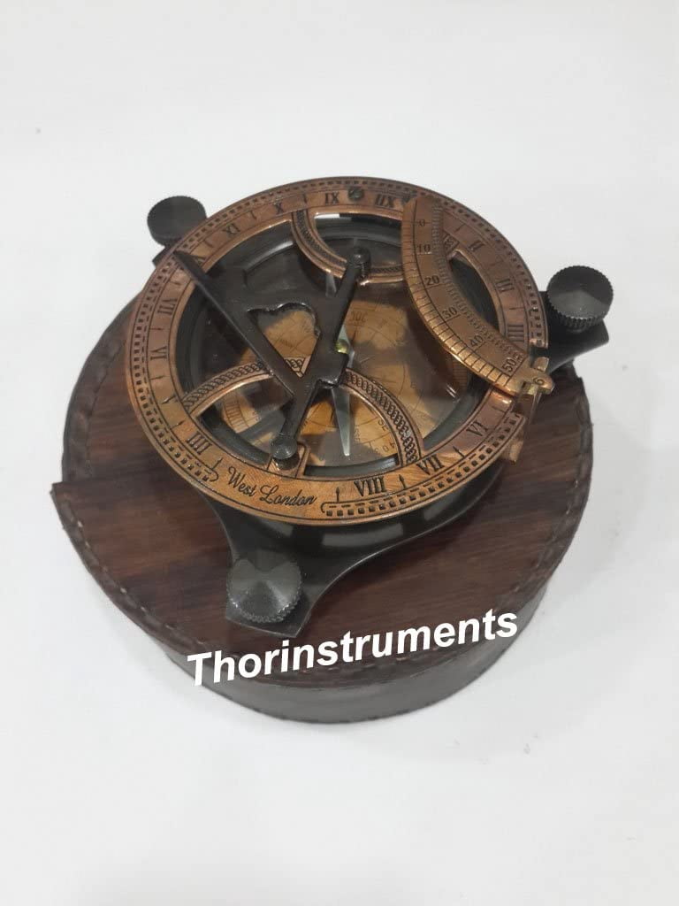 New Copper & Bronze Nautical Sundial Compass West London with leather case