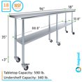 thumbnail image 3 of AmGood 96" Long x 18" Deep Stanless Steel Work Table with Casters | Mobile Metal Table, 3 of 9