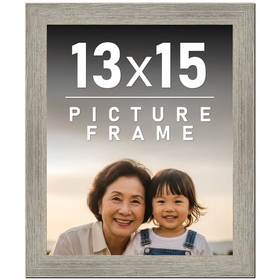 13x15 Frame Gray Barnwood Rustic Solid Wood Picture Frame | 1.5 Inch Moulding Width | Includes UV