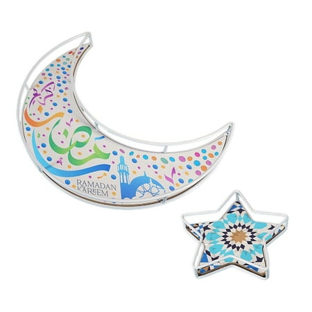 

Famure Eid Mubarak Dessert Tray Ramadan Iron Art Moon Star Party Serving Tray 2Pcs Ramadan Party Pastry Tray for Crafts Islam Muslim Party Table Decoration improved