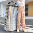 thumbnail image 3 of VISgogo Pantalones rectos de pierna ancha para mujer, pantalones largos casuales de cintura alta con estampado a cuadros y ajuste relajado VISgogo  moda, 3 of 5