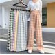 thumbnail image 3 of VISgogo Pantalones rectos de pierna ancha para mujer, pantalones largos casuales de cintura alta con estampado a cuadros y ajuste relajado VISgogo  moda, 3 of 5