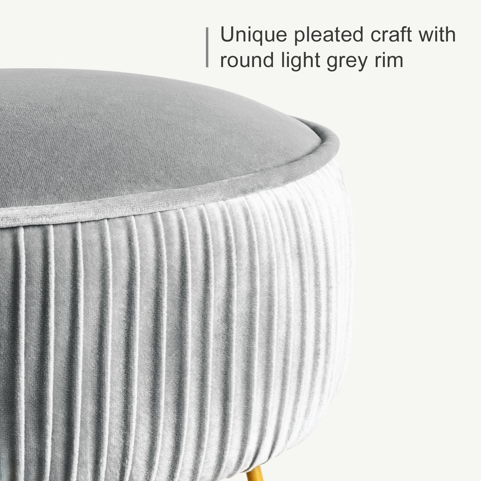 Dycanpo Gray Vanity Stool Vanity Chair with Velvet Upholstered, Metal Legs for Living Room, Adult