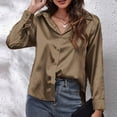 thumbnail image 6 of Arlun Artificial Silk Long Sleeve Shirts for Women 2025 Loose Fit Button down Lapel Satin Shirt Dressy Casual Lightweight Soft Comfy Solid Color Blouse Tops Khaki XXL, 6 of 6