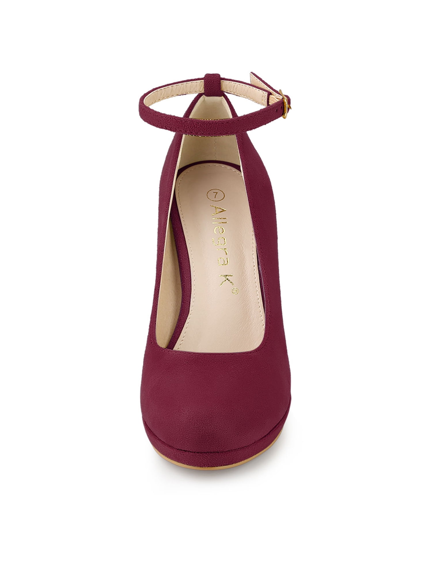 Unique Bargains Women's Round Toe Stiletto Heel Ankle Strap Pumps Burgundy 6.5