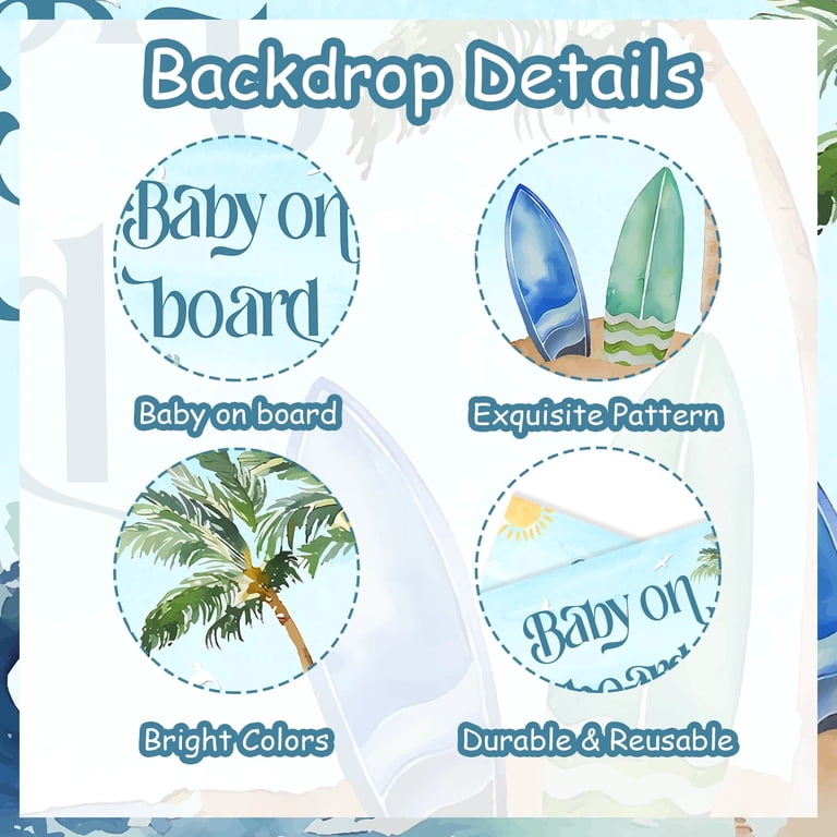 Baby On Board Surf Baby Shower Banner – Summer Beach Theme Party Decor