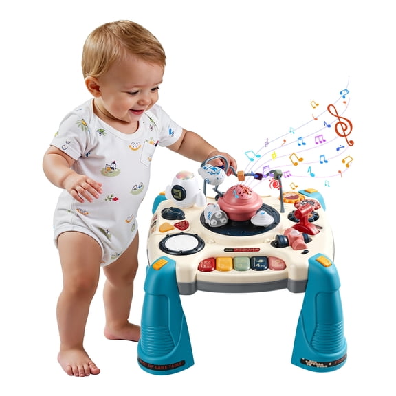 VEVOR Baby Spacecraft Musical Table Toys for 1-3 Years Old, Learning Activity Desk with Space Theme & Soft-glow Star Projector & 60  Sound Sources, Toddler Learning Table for Kids 6  Months