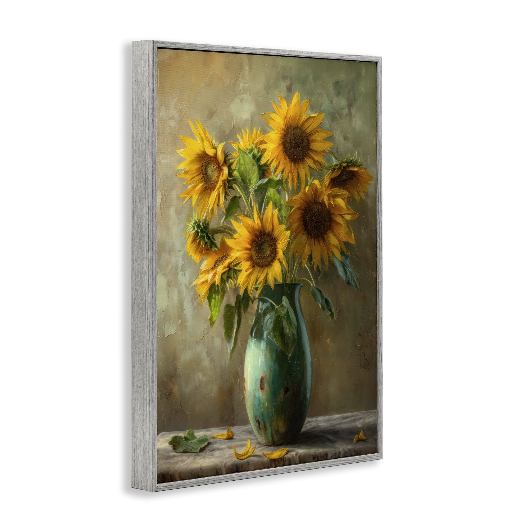 Stupell Industries Moody Sunflower Vase Gray Framed Giclee Art, design by Creative Studio