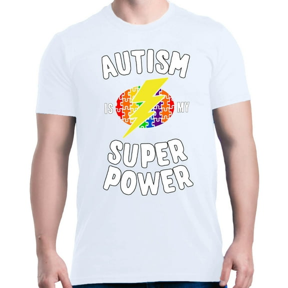 Shop4Ever Men's Autism Is My Super Power Autism Awareness Graphic T-shirt XX-Large White