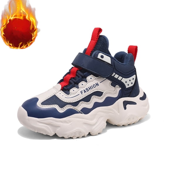 Dakaela 4-12Y Kids Sneakers Boys Girls Winter Tennis Running Walking Shoes Hook Loop Outdoor Sports Athletic High Top Sneakers Dark Blue