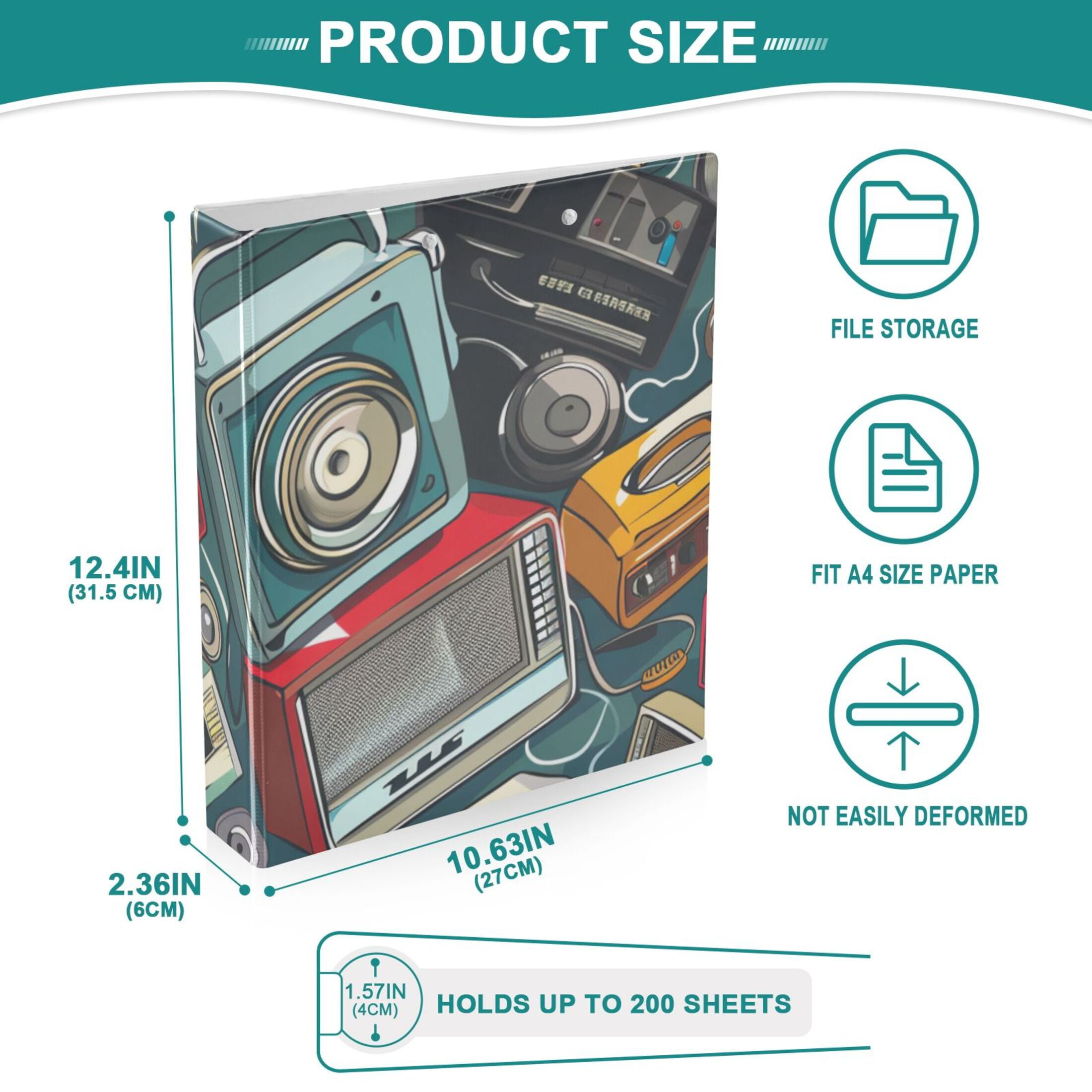 Many Radio 3 Ring Binders 1.5 inch Hardcover File Folders with Interior Pockets A4 Size Organizer for School Office Hospital