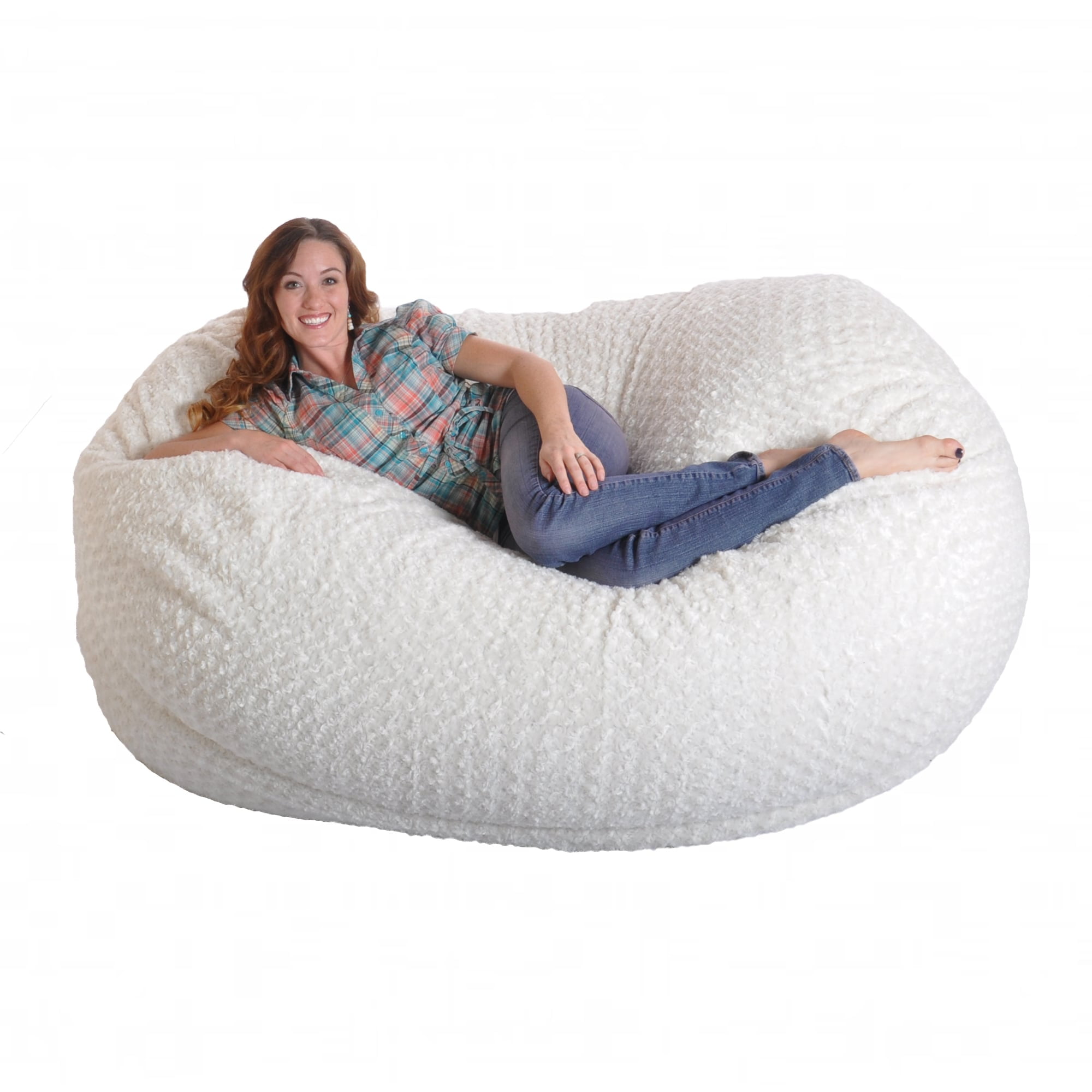 Slacker Sack 6 Foot Soft White Fur Large Oval Microfiber Memory Foam Bean Bag Chair