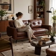 thumbnail image 5 of LAZZO 61“ Faux Leather Loveseat Sofa, Tufted Mid-Century Modern 2-Seater Couch for Living Room, Office or Bedroom, Brown, 5 of 8