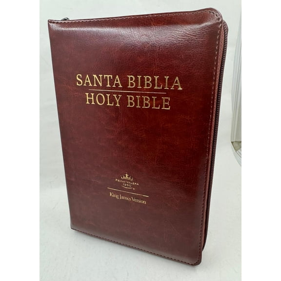 Biblia Bilingue Tamaño Personal RVR 1960 Marrón, Símil Piel Con Índice y Cierre/ Brown Bilingual Bible King James Version With Index and Zipper