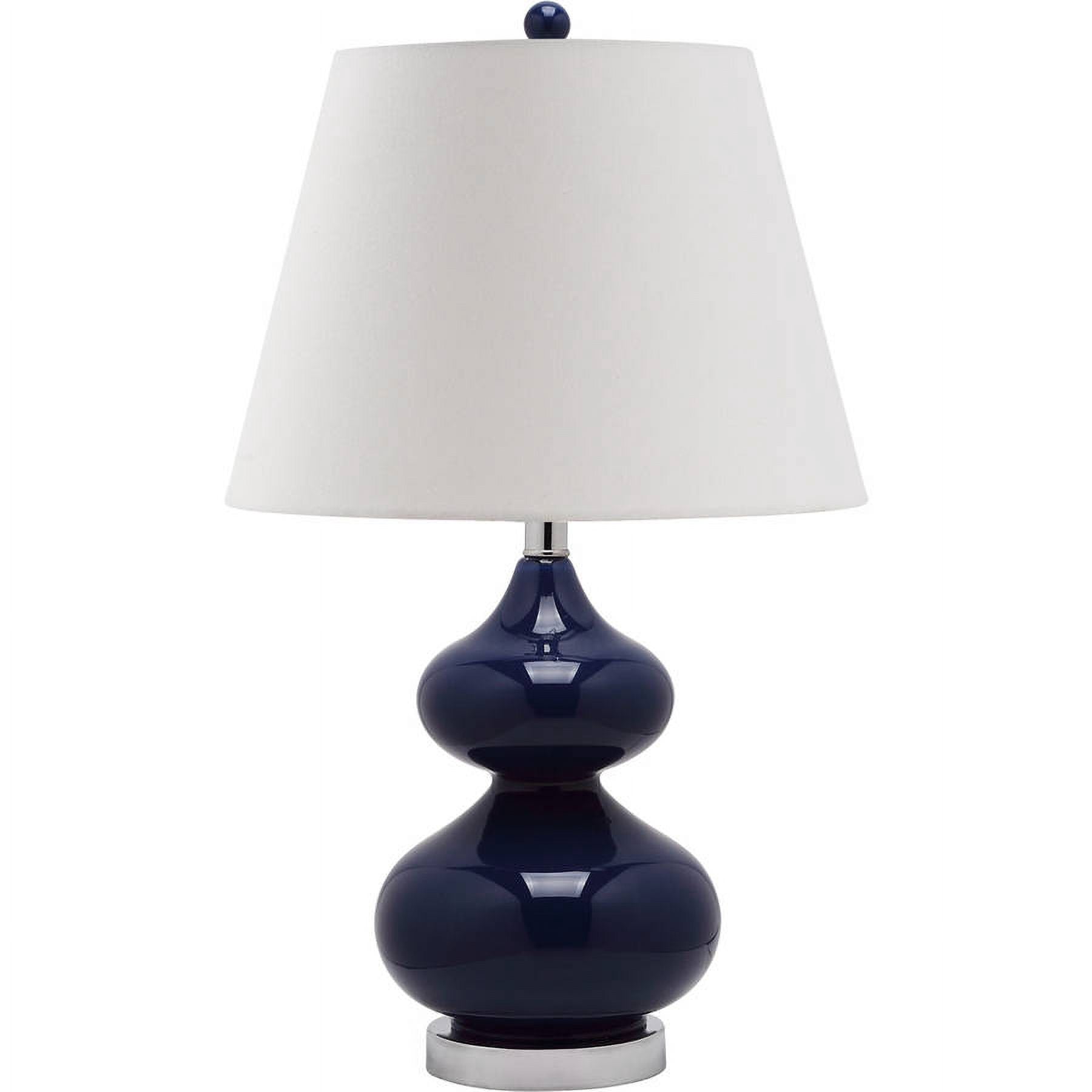 SAFAVIEH Eva 24 in. Navy Glass Table Lamp with Off-White Cotton Shade, Set of 2