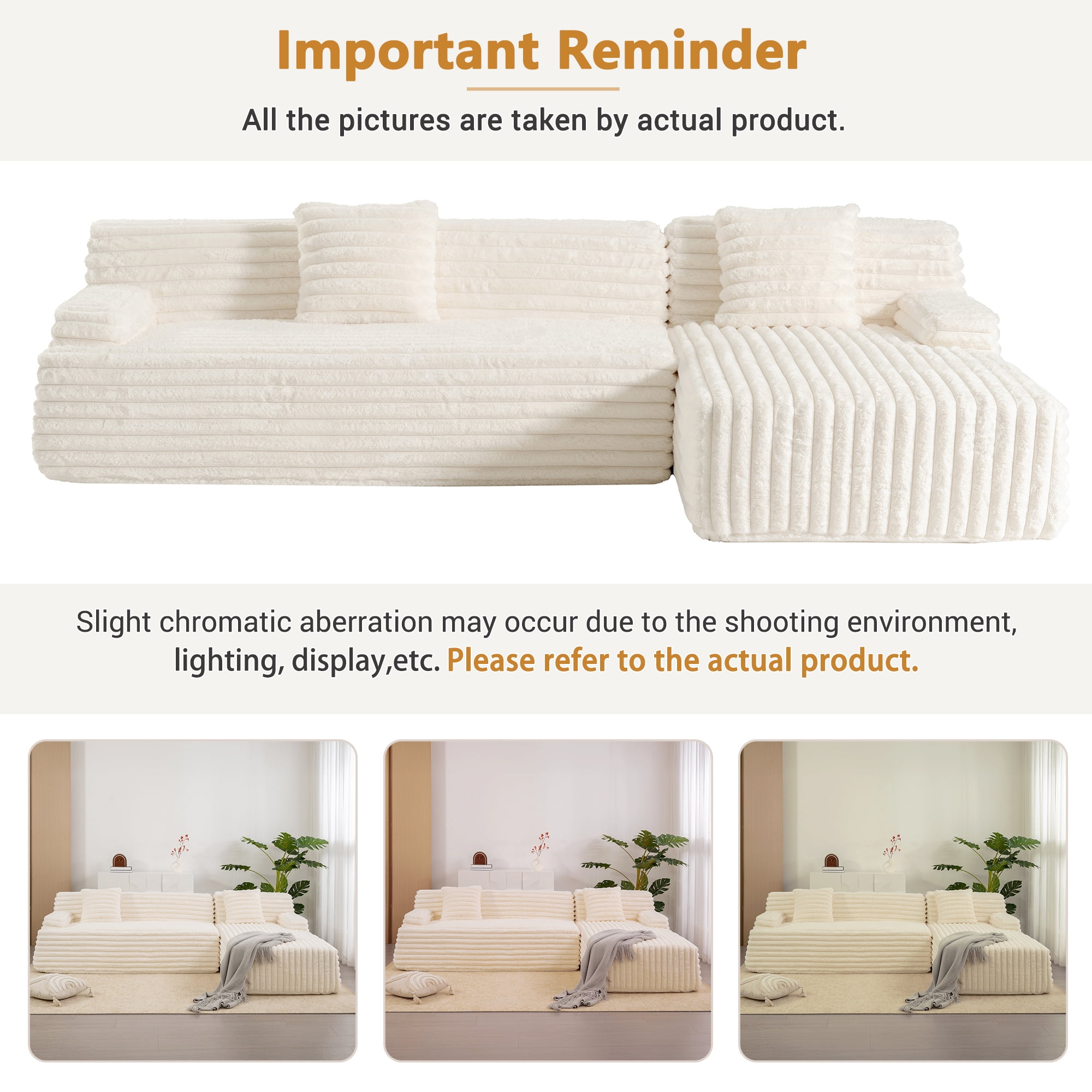 MOONMISS 110" Faux Rabbit Fur L-Shaped Modern Minimalist Modular Free Combination Sofa-Beige