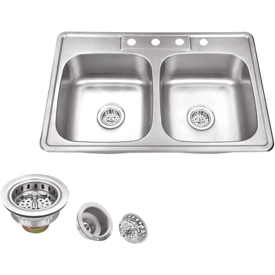 CECO Sinks-Dockweiler 767-4-22 Offset Double Bowl Self Rimming Cast Iron Kitchen Sink 33 X 22 X 10.75 Biscuit