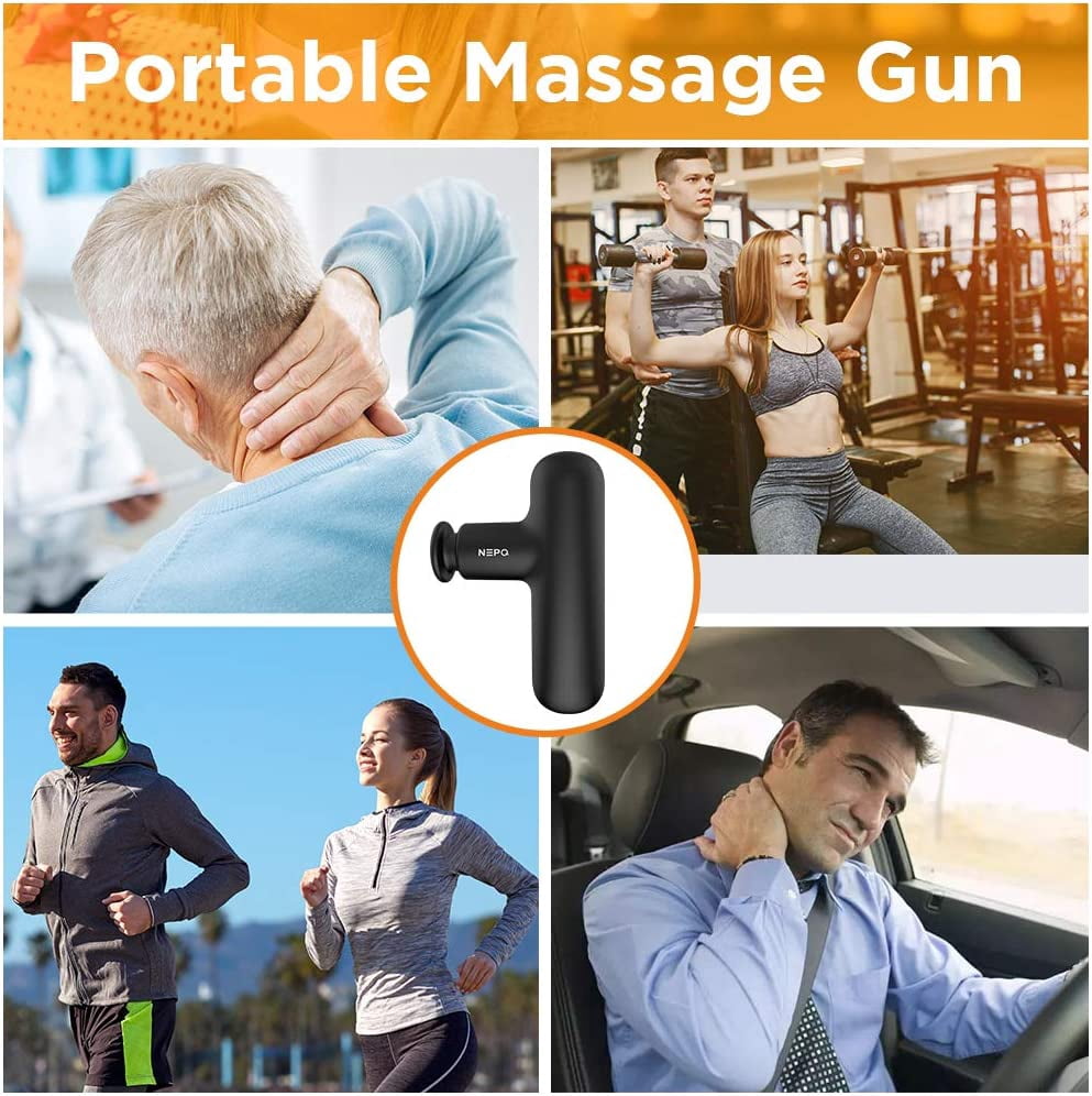 Mini Massage Gun - Powerful Deep Tissue Percussion Muscle Massager for Pain Relief, Portable Handheld Body Massager with 4 Heads, Quiet Rechargeable