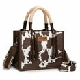 thumbnail image 3 of Wrangler Tote Bag Cow Print Western Satchel Bags for Women with Braided Rope Handle, Coffee, 3 of 7