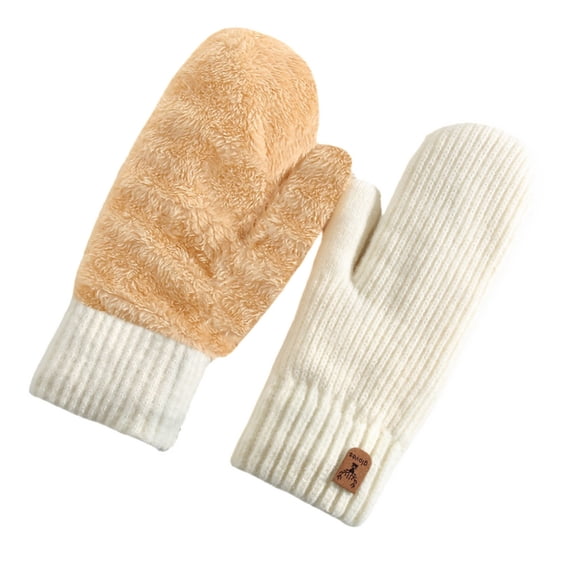 HNMKIU Winter Thermal Knitted Mittens Double Layer Thickened Insulation for Outdoor Cold Weather Activities White,One Size