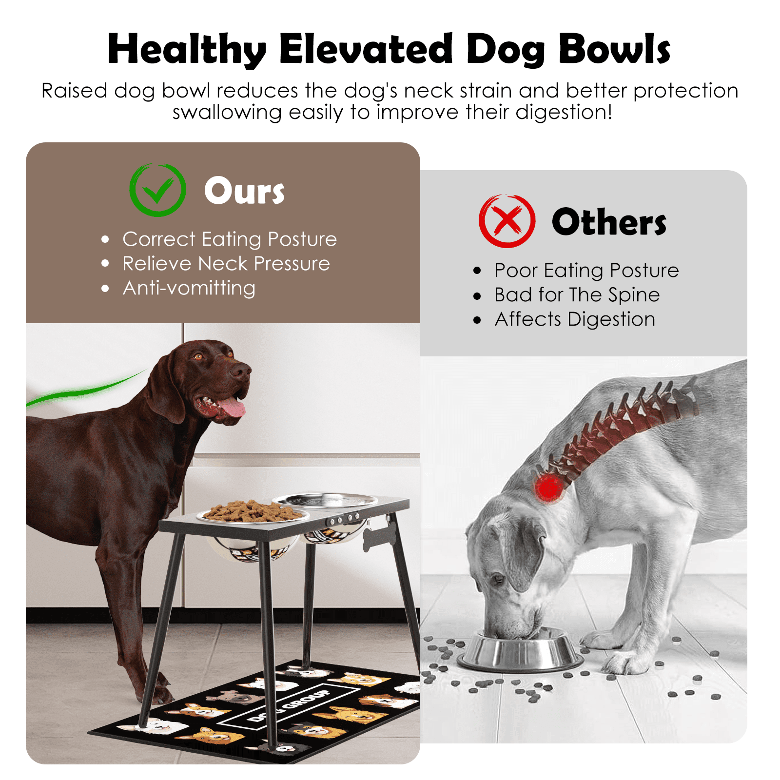 Metal Elevated Dog Bowls, 17in Tall Raised Dog Bowl Stand, Dog Food Bowls with 3000ml Stainless Steel Bowls and Sprill Proof Mat for Extra Large Dogs, Dog Food & Water Bowls