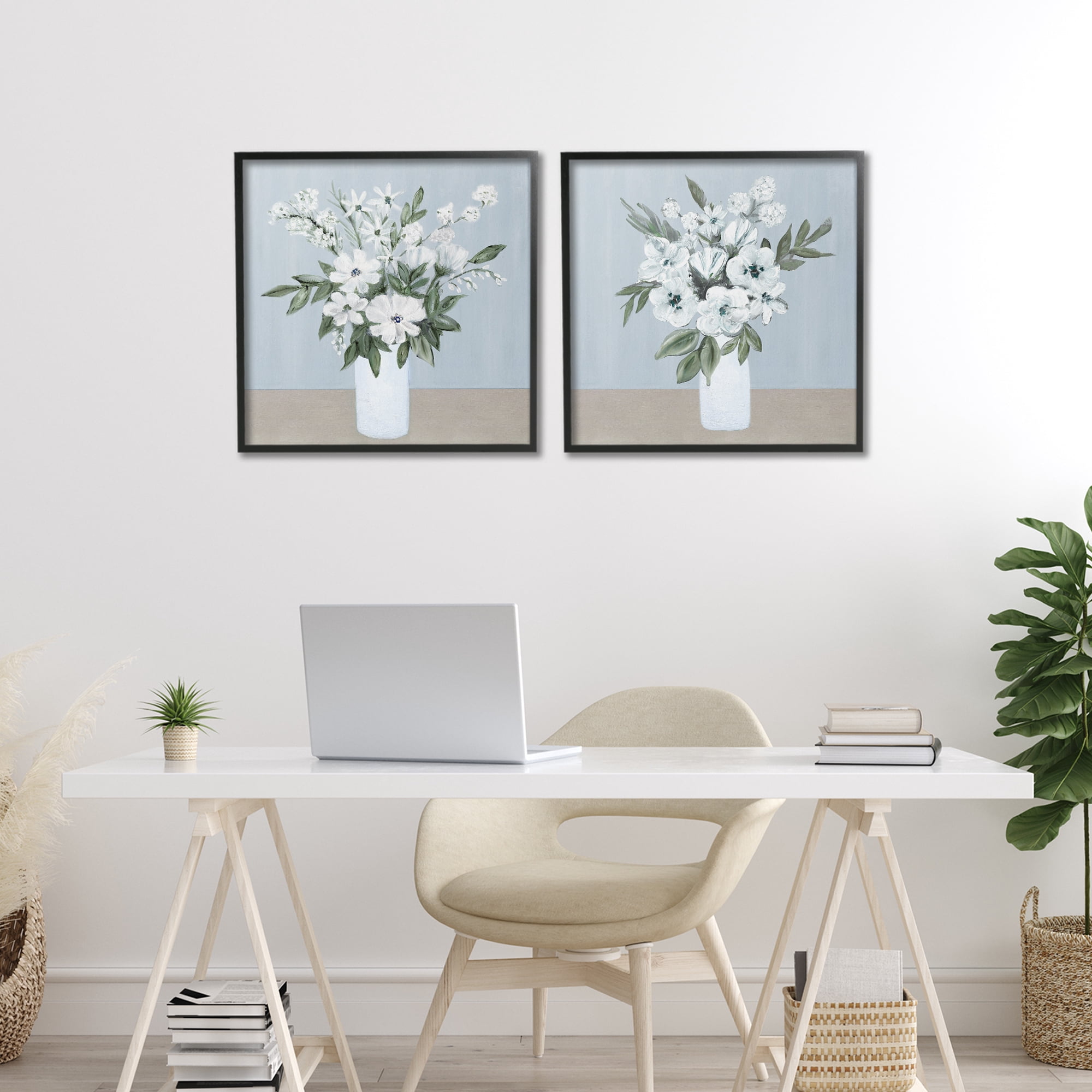 Stupell Industries Mixed White Blossoms 2 Piece Black Framed Giclee Art Set, design by Marilyn Dunlap